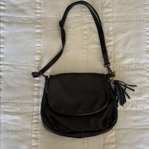 Genuine Leather Crossbody Bag with Tassel Detail / made in Italy